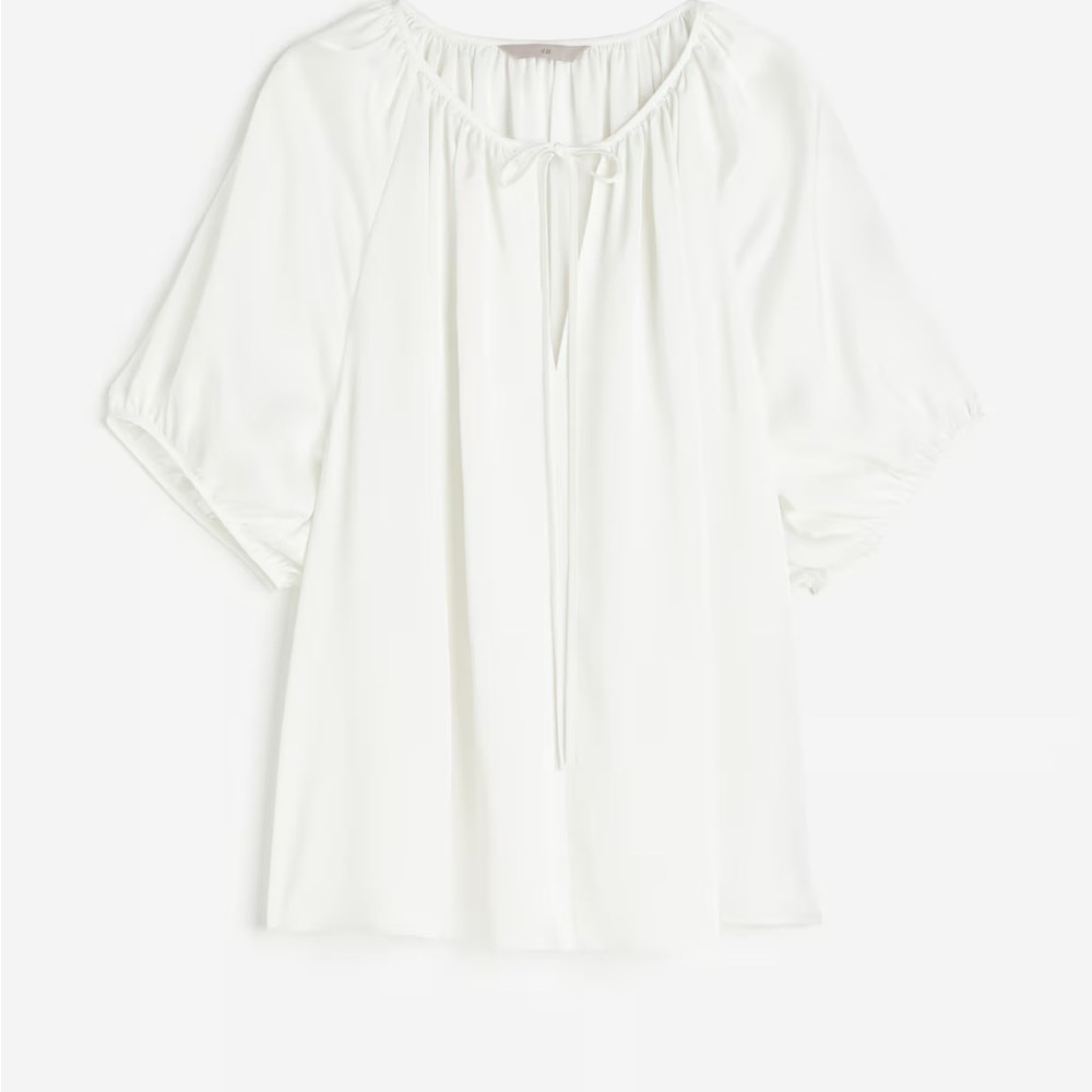 Elegant oversized tie top White Blouse